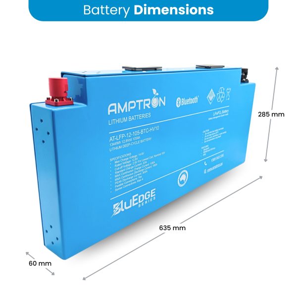 Amptron BluEdge 12V 105Ah 180A LiFePO4 Lithium Blade Battery – Deep Cycle with Bluetooth, RS485 & CAN Bus - Image 4