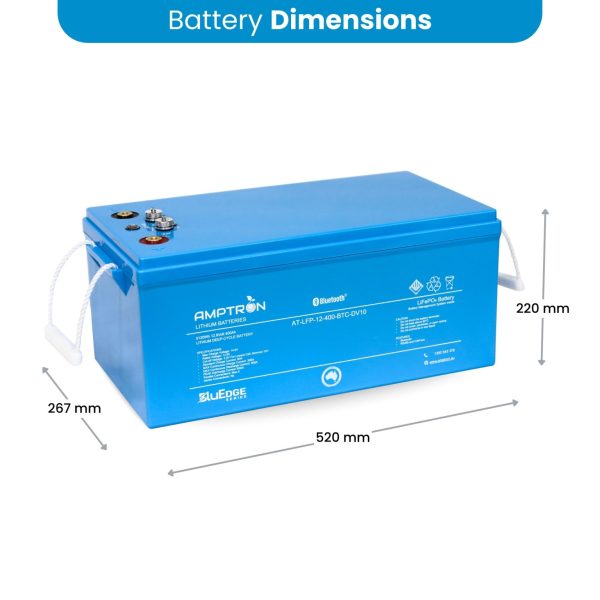 Amptron BluEdge 12V 400Ah 300A LiFePO4 Lithium Battery – Deep Cycle with Bluetooth, RS485 & CAN Bus - Image 3