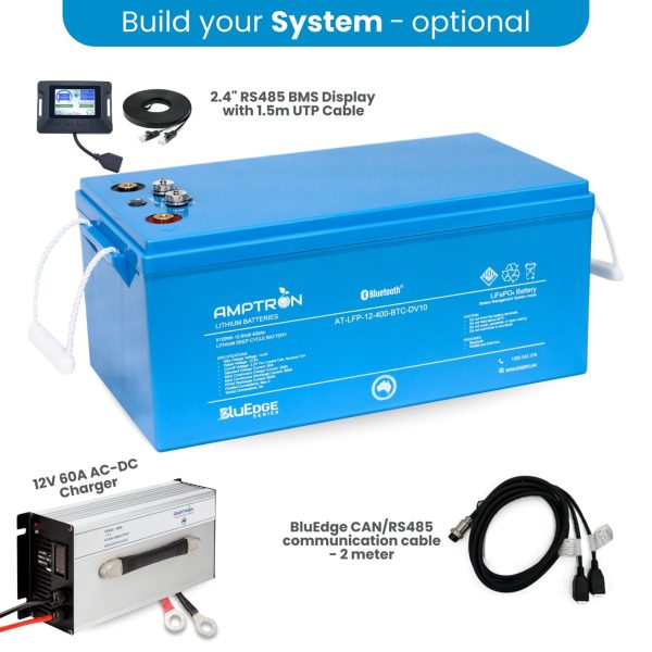 Amptron BluEdge 12V 400Ah 300A LiFePO4 Lithium Battery – Deep Cycle with Bluetooth, RS485 & CAN Bus - Image 2