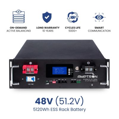 48V (51.2V) 100Ah 5120Wh LiFePO4 Rack Battery with Active Dynamic Balancing,10 Years Warranty, 5000+ cycles life