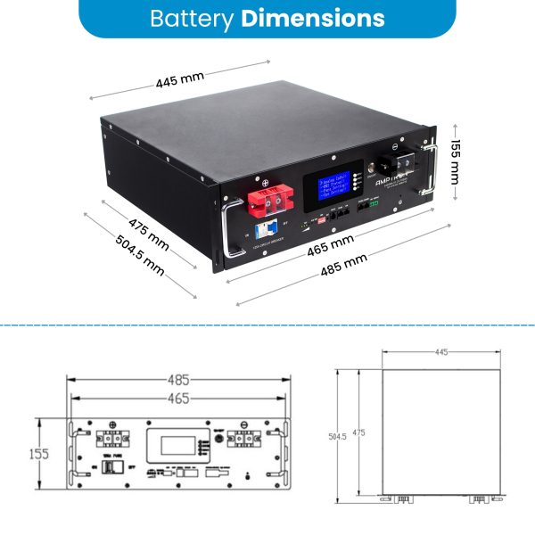 48V (51.2V) 100Ah 5120Wh LiFePO4 Rack Battery with Active Dynamic Balancing,10 Years Warranty, 5000+ cycles life - Image 3